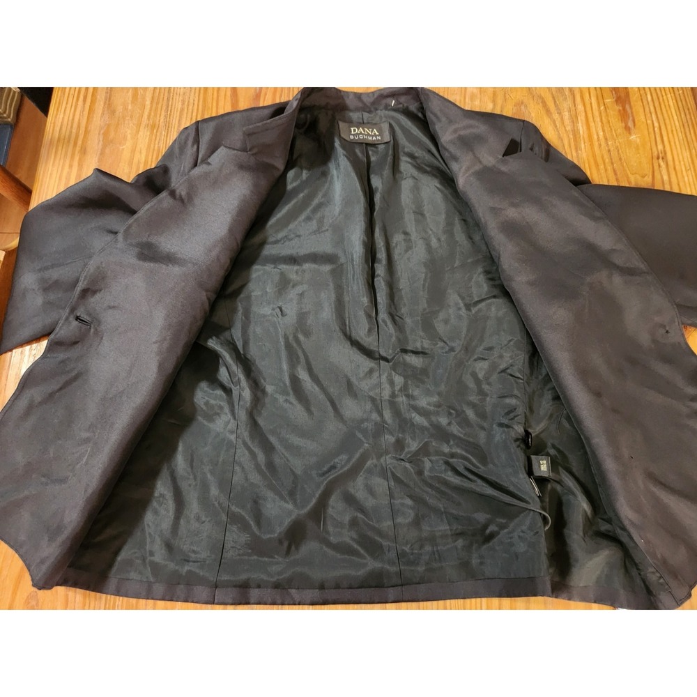 Dana‎ Buchman Silk Wool Blazer Jacket Black Single Breasted One Button Lined Lrg - Picture 8 of 13